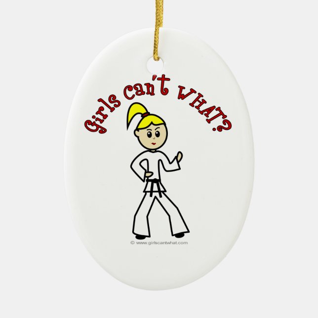 Blonde Karate Girl Ceramic Ornament (Front)