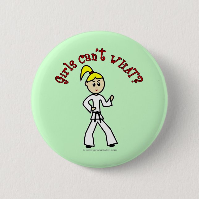 Blonde Karate Girl Pinback Button (Front)