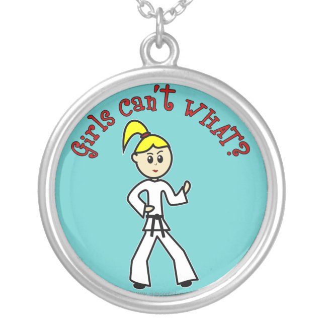 Blonde Karate Girl Silver Plated Necklace (Front)