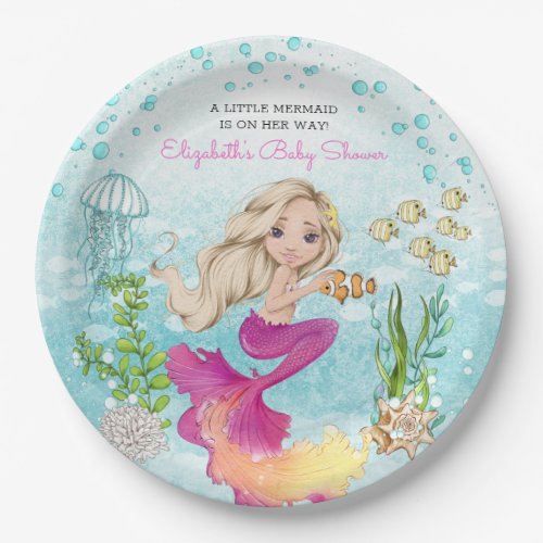 Blonde Little Mermaid Baby Shower Paper Plates