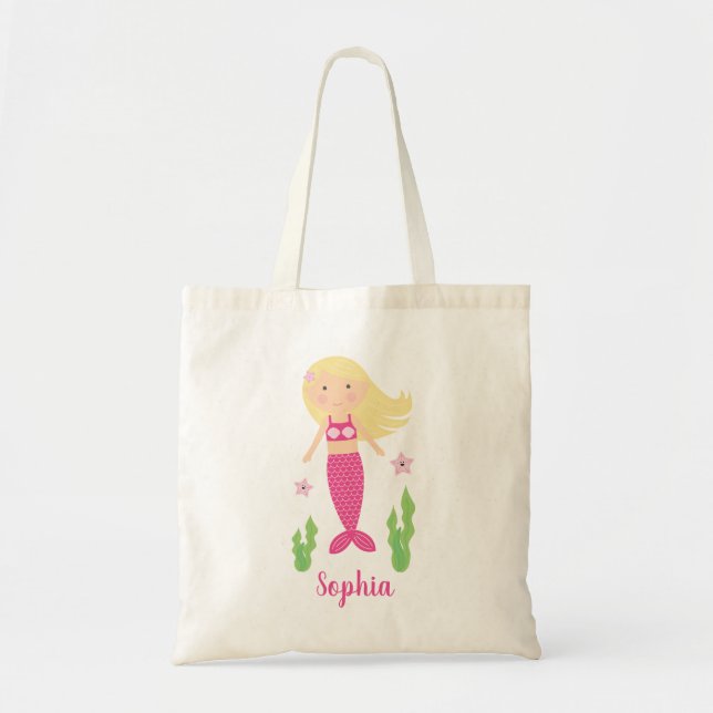 Blonde Little Mermaid Girl Tote Bag (Front)