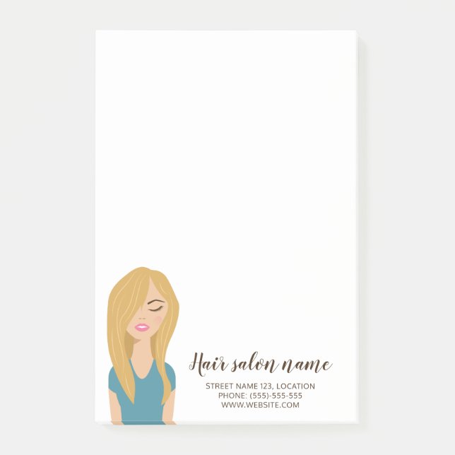 Blonde Long Hair Woman Illustration Hair Salon Post-it Notes (Front)