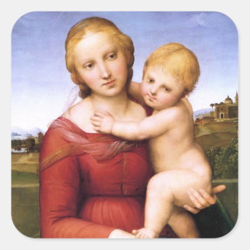 Blonde Madonna and Baby Jesus Square Sticker