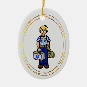 Blonde Male EMS Paramedic Christmas Ornament