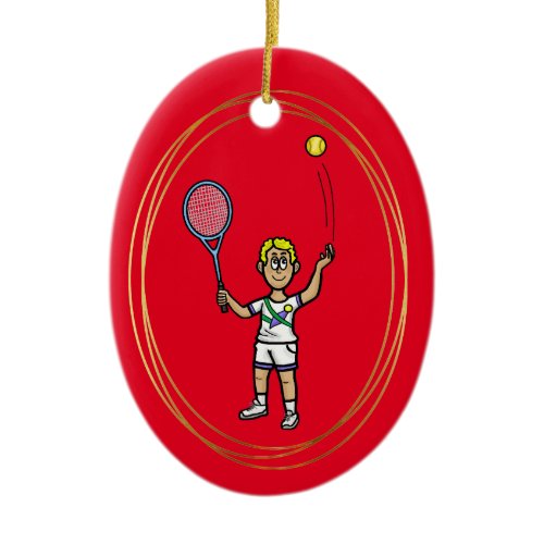 Blonde Male Tennis Player Christmas Ornament