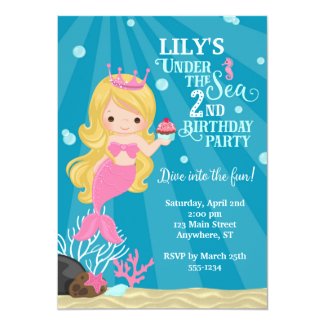 Blonde Mermaid 2ND Birthday Invitation
