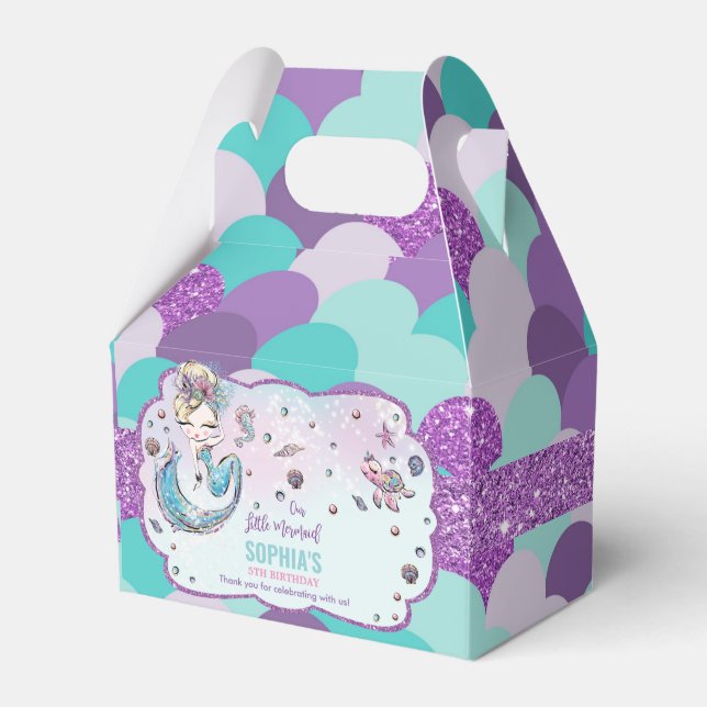 Blonde Mermaid Birthday Baby Shower Thank You Favor Boxes (Front Side)