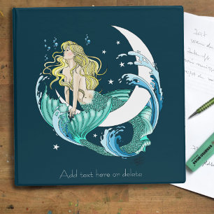Blonde Mermaid Crescent Moon Fantasy Art Deco 3 Ring Binder