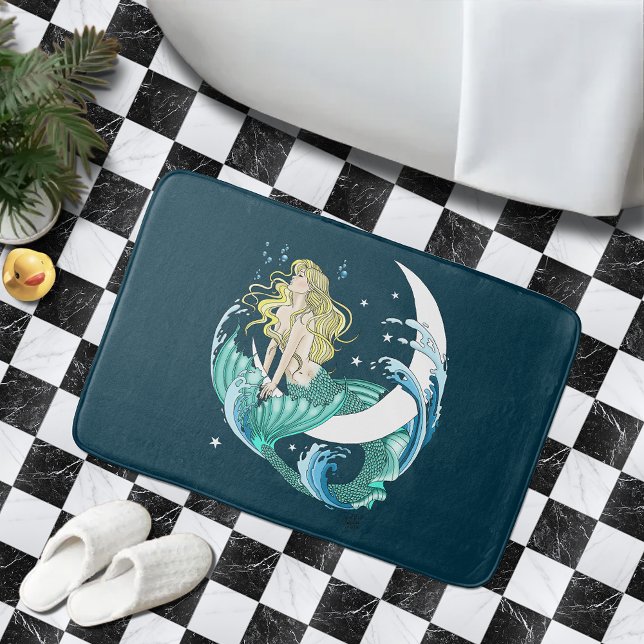 Blonde Mermaid Crescent   Moon Fantasy Art Deco Bath Mat (Creator Uploaded)