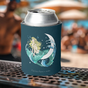Blonde Mermaid Crescent Moon Fantasy Art Deco Can Cooler