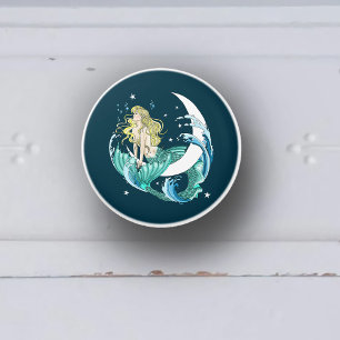Blonde Mermaid Crescent Moon Fantasy Art Deco Ceramic Knob
