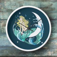 Blonde Mermaid Crescent Moon Fantasy Art Deco