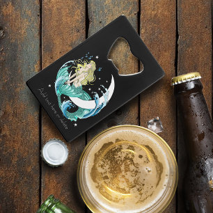Blonde Mermaid Crescent Moon Fantasy Art Deco Credit Card Bottle Opener
