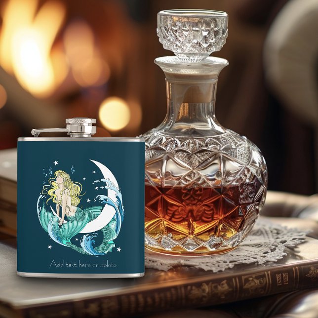 Blonde Mermaid Crescent Moon Fantasy Art Deco Flask (Creator Uploaded)