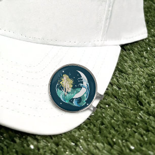 Blonde Mermaid Crescent Moon Fantasy Art Deco Golf Hat Clip