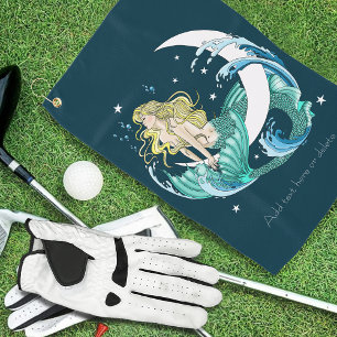 Blonde Mermaid Crescent Moon Fantasy Art Deco Golf Towel