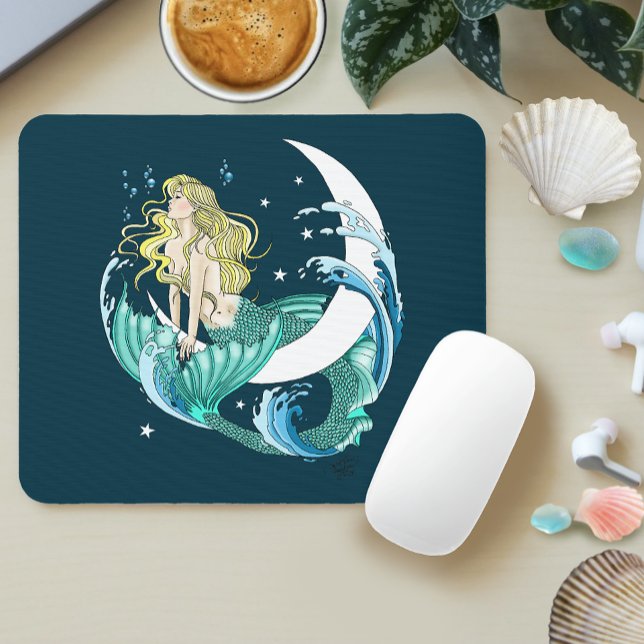 Blonde Mermaid Crescent Moon Fantasy Art Deco Mouse Pad (Creator Uploaded)