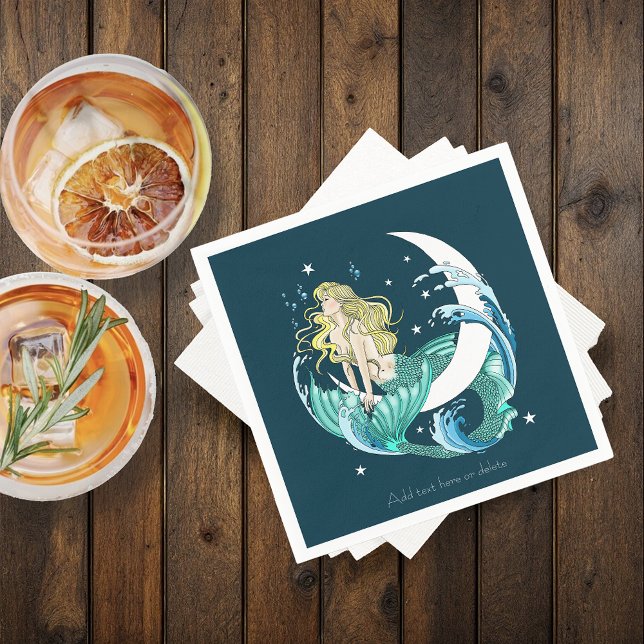 Blonde Mermaid Crescent Moon Fantasy Art Deco Napkins (Creator Uploaded)