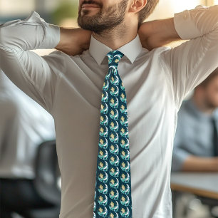 Blonde Mermaid Crescent Moon Fantasy Art Deco Neck Tie