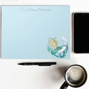 Blonde Mermaid Crescent Moon Fantasy Art Deco Notepad