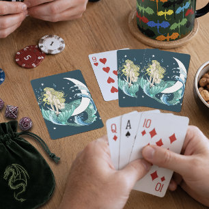 Blonde Mermaid Crescent Moon Fantasy Art Deco Poker Cards