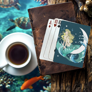 Blonde Mermaid Crescent  Moon Fantasy Art Deco Poker Cards