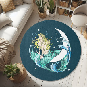 Blonde Mermaid Crescent Moon Fantasy Art Deco Rug