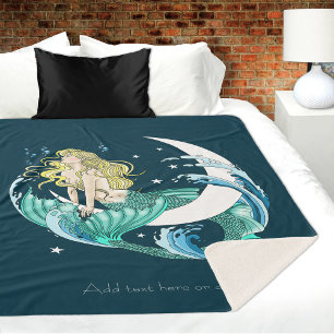 Blonde Mermaid Crescent Moon Fantasy Art Deco Sherpa Blanket