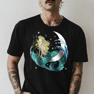 Blonde Mermaid Crescent Moon Fantasy Art Deco T-Shirt