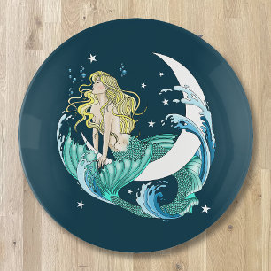 Blonde Mermaid Crescent Moon Fantasy Art Deco Trinket Tray