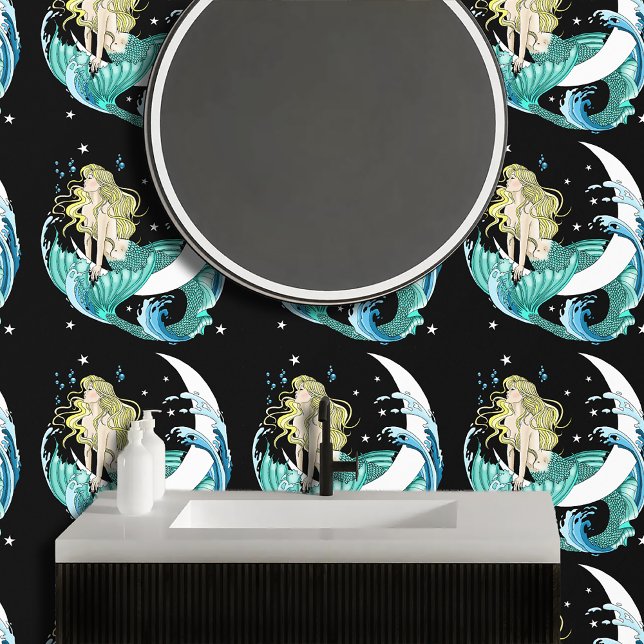 Blonde Mermaid Crescent Moon Fantasy Art Deco Wallpaper (Creator Uploaded)