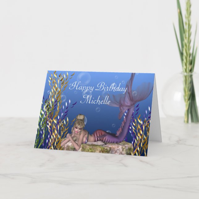 Blonde Mermaid Fantasy Customizable Birthday Card (Front)