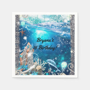 Blonde Mermaid Fantasy Enchanted Birthday Party Paper Napkins