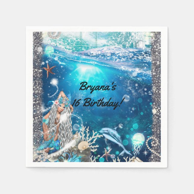 Blonde Mermaid Fantasy Enchanted Birthday Party Paper Napkins (Front)
