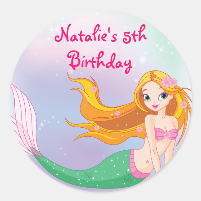 Blonde Mermaid Favor Bag Sticker (Front)