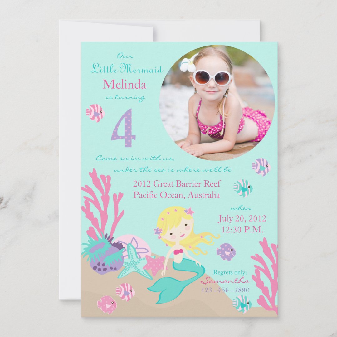 Blonde Mermaid Fourth Birthday Invitation | Zazzle