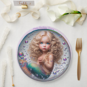 Blonde Mermaid Girl Paper Plates