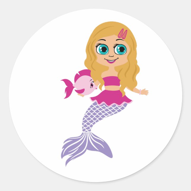 Blonde Mermaid Girl Sticker – Party Favor (Front)