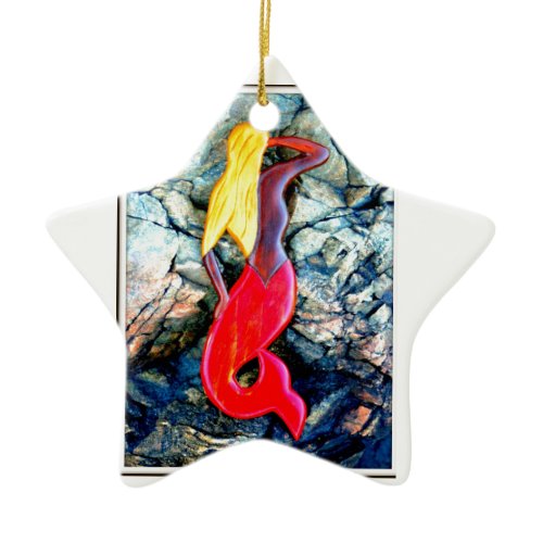 blonde mermaid in red ceramic ornament