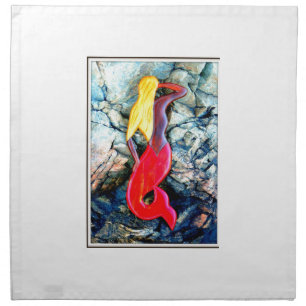 blonde mermaid in red cloth napkin