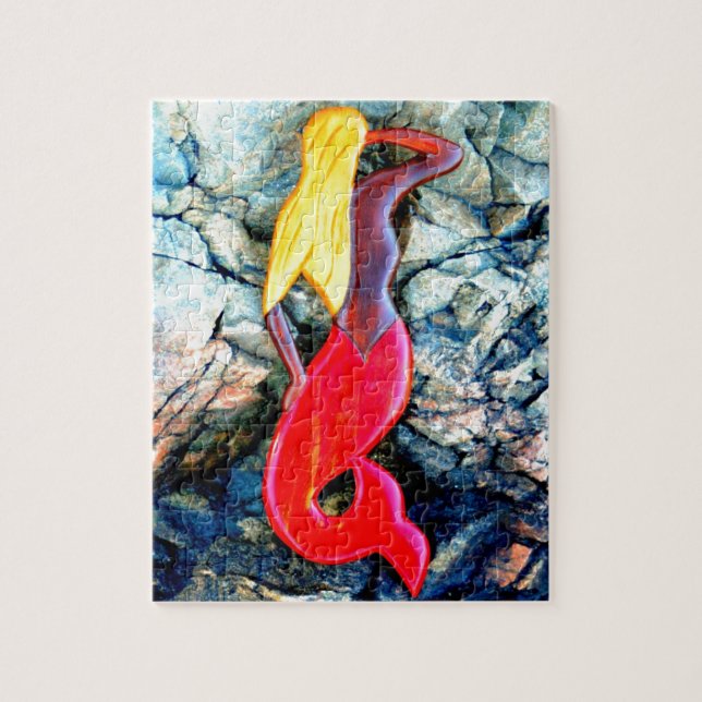 blonde mermaid in red jigsaw puzzle (Vertical)