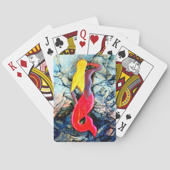 blonde mermaid in red poker cards (Back)