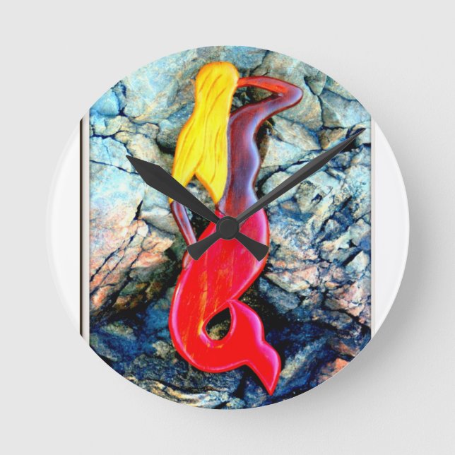 blonde mermaid in red round clock (Front)