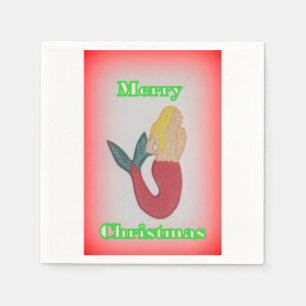 blonde mermaid Merry Christmas paper napkins