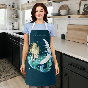 Blonde Mermaid Moon Fantasy Art Deco Apron