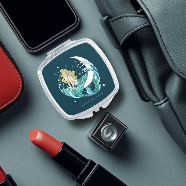 Blonde Mermaid Moon Fantasy Art Deco Compact Mirror (Creator Uploaded)