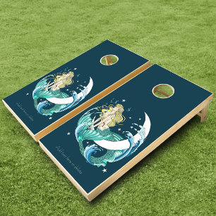 Blonde Mermaid Moon Fantasy Art Deco Cornhole Set