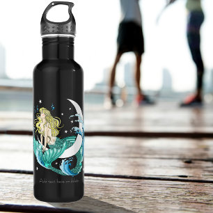 Blonde Mermaid Moon Fantasy Art Deco Stainless Steel Water Bottle
