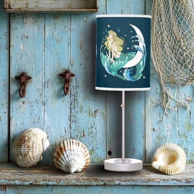 Blonde Mermaid Moon Fantasy Art Deco Table Lamp (Creator Uploaded)