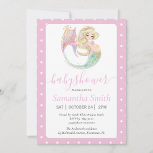 Blonde Mermaid Party Baby Shower.  Invitation